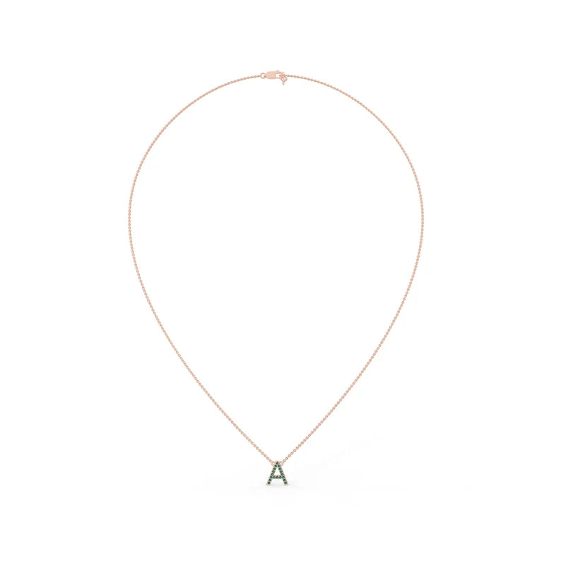 Solid Gold Natural Emerald Initial Necklace