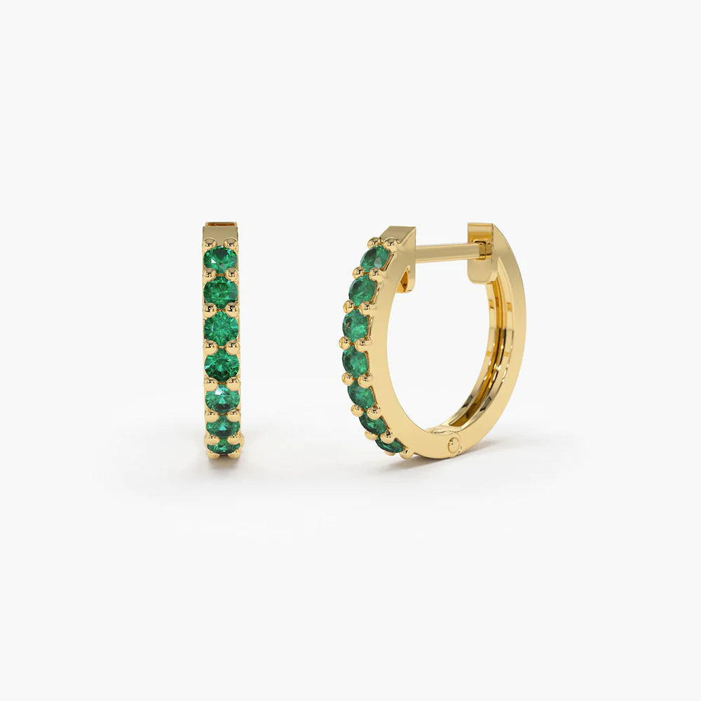 Solid Gold Emerald Heggie Hoop Earrings