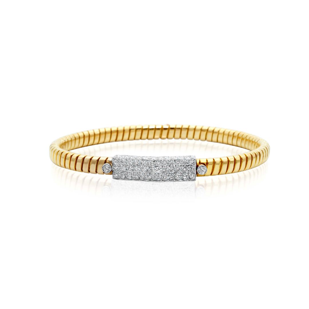 Solid Gold Flexible Pave Diamonds Rectangle Bangle
