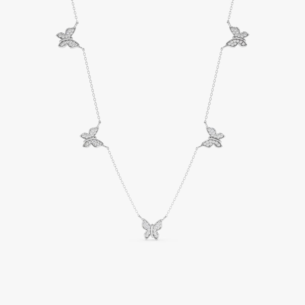 Solid Gold Diamond Butterfly Station Necklace (B18549)