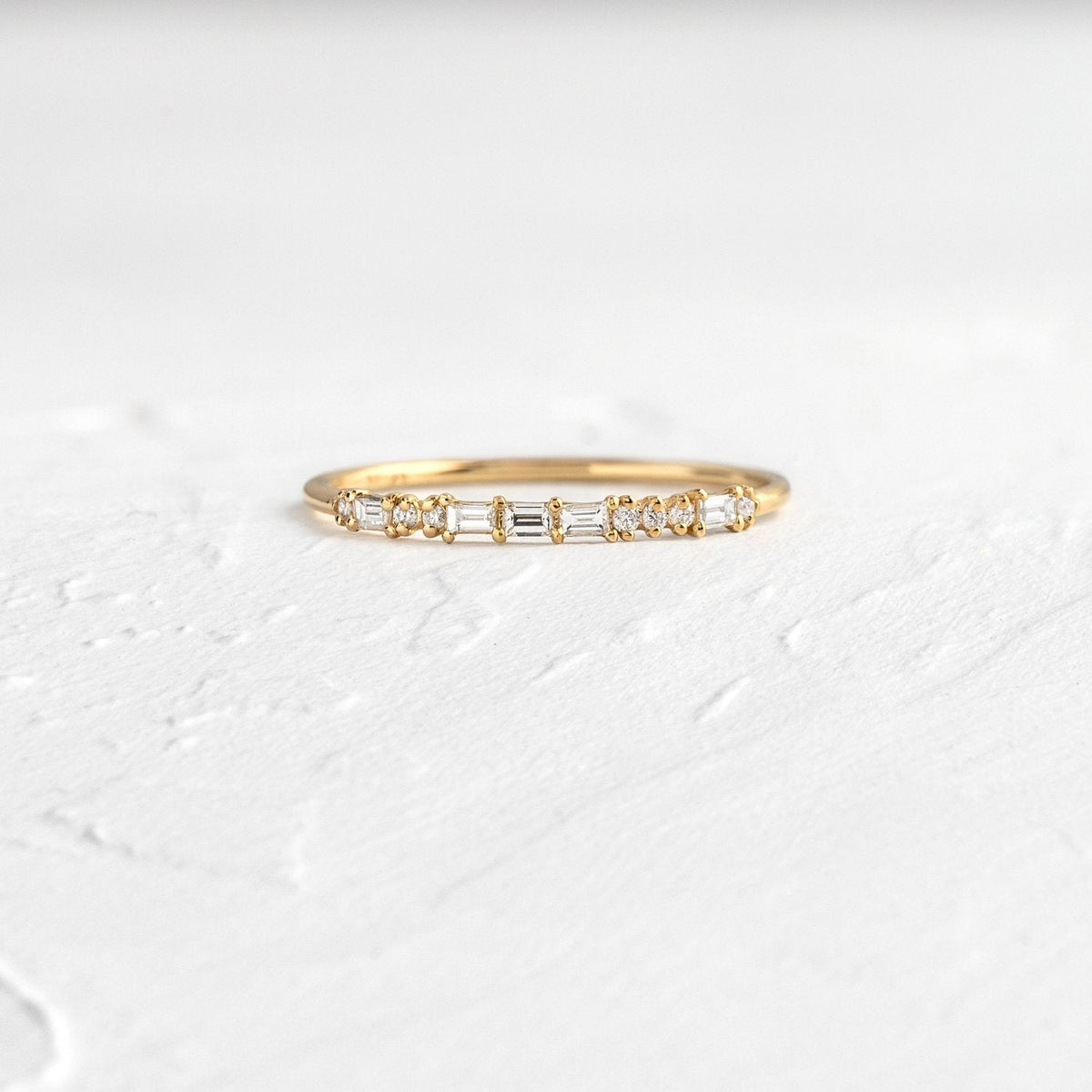 Solid Gold Stacking Baguette Diamond dainty Ring