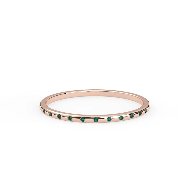Solid Gold Natural Emerald Half Eternity Band
