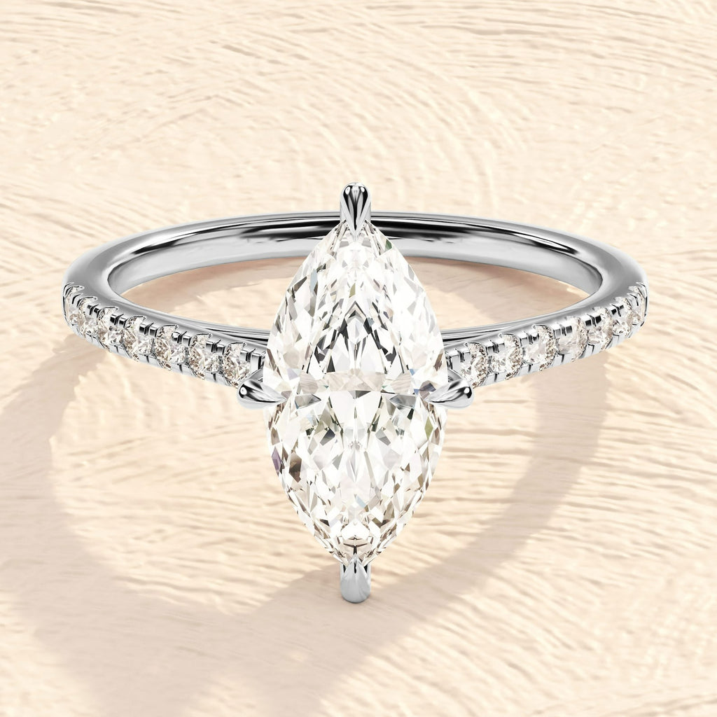 Solid Gold Marquise Cut Lab Grown Diamond Engagement Ring
