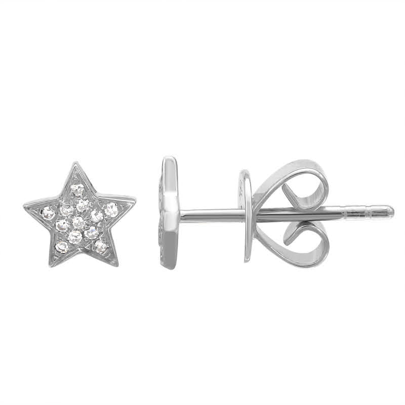 Solid Gold Diamond Small Star Stud Earring