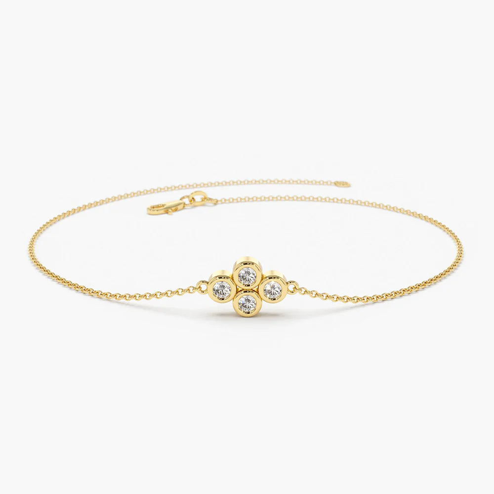 Solid Gold Dainty Quad Diamond Bracelet