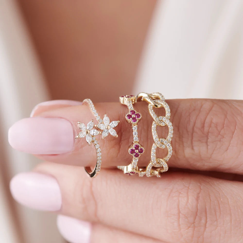 Solid Gold Curb Link Diamond Pave Ring