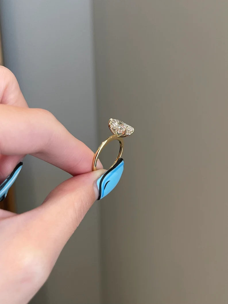 Engagement Ring - 3 Carat Crushed Ice Radiant Moissanite 4-Prong Halo Solitaire