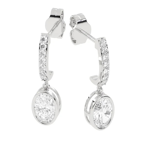 Solid Gold Lab Grown Diamond Dangling Hoop Oval Earrings
