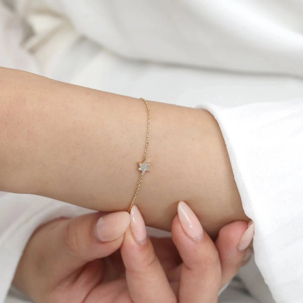 Solid Gold Pave Diamond Star Of David Bracelet
