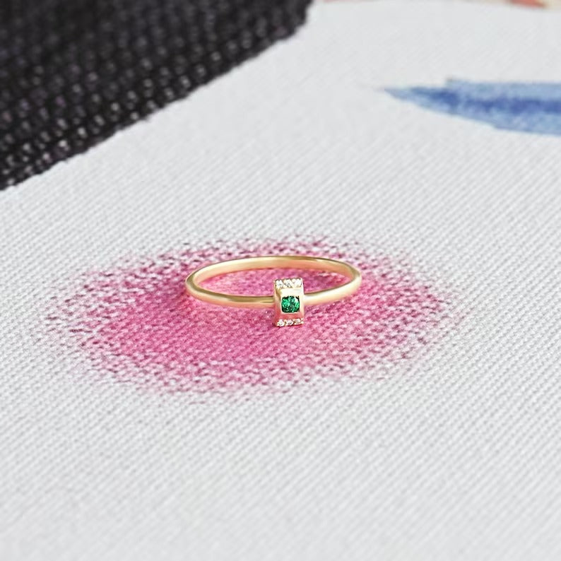 Solid Gold Minimalist Emerald Promise Ring