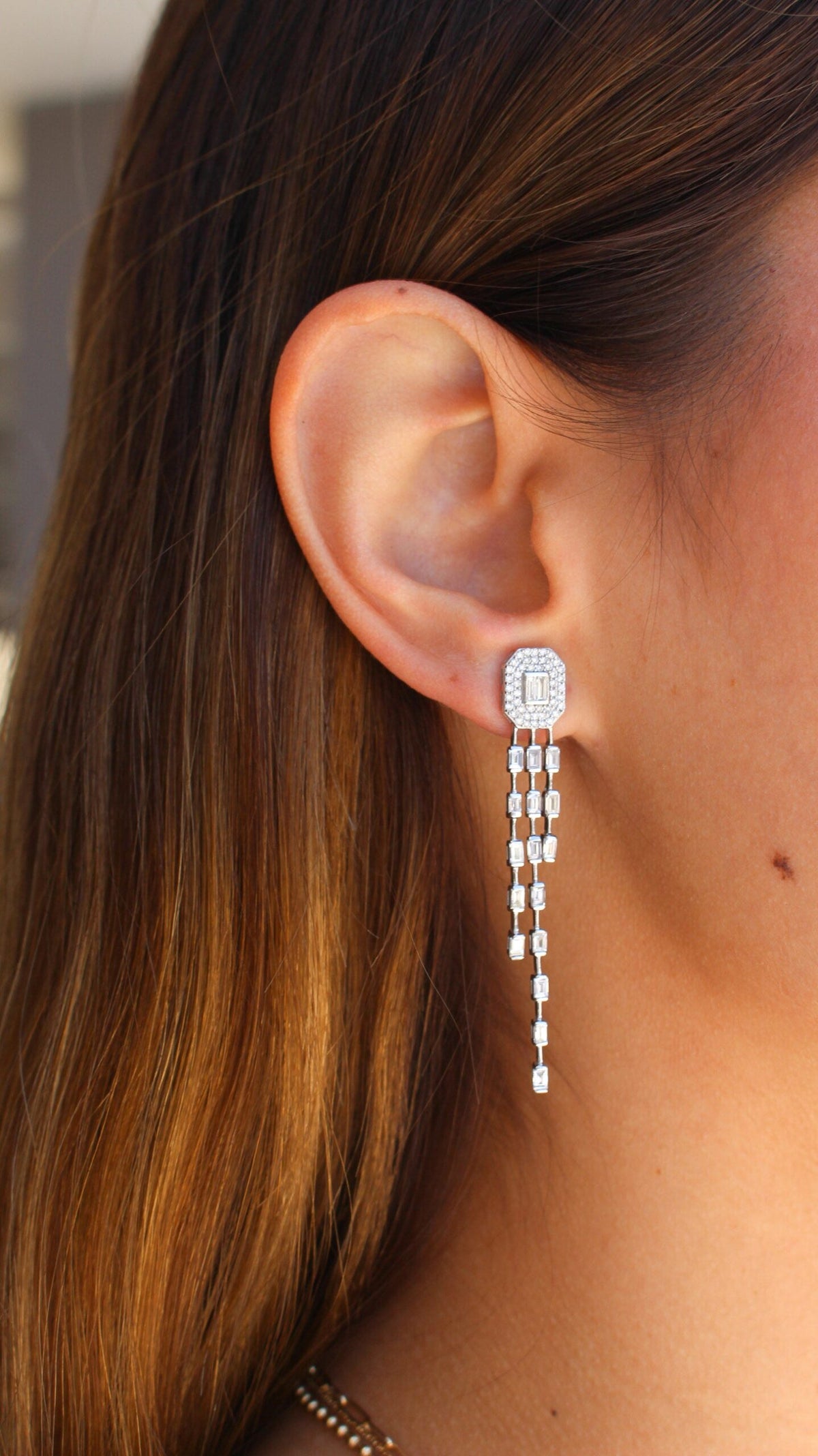 Solid Gold Diamond Octagon Drop Earring
