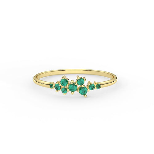 Solid Gold 0.18 ctw Cluster Emerald Ring