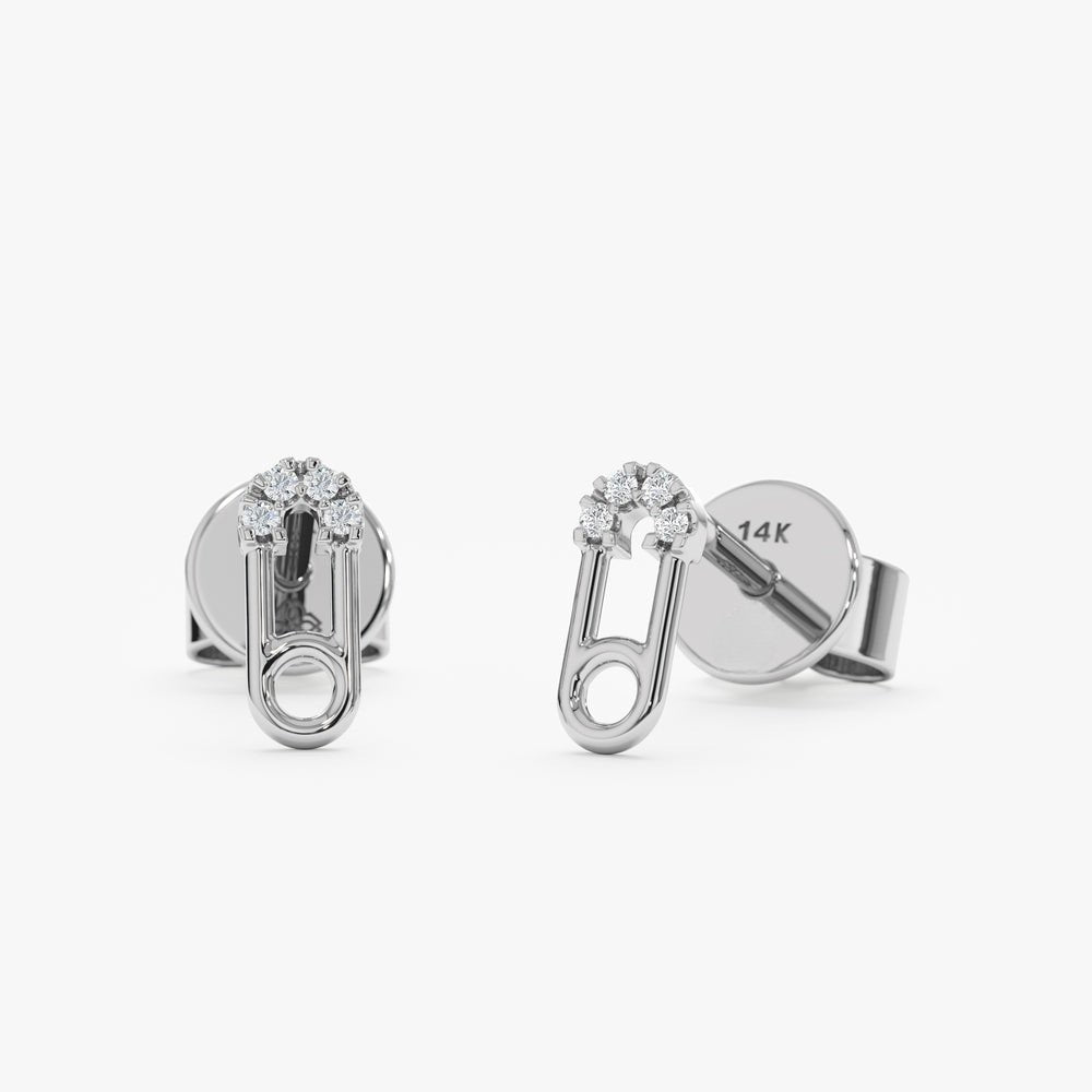 Solid Gold Diamond Safety Pin Studs (4B36DE)