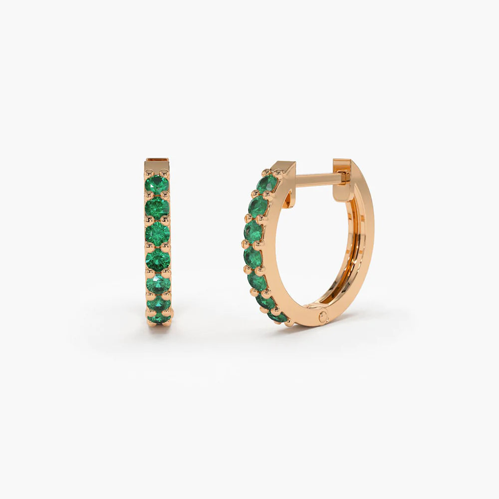 Solid Gold Emerald Heggie Hoop Earrings