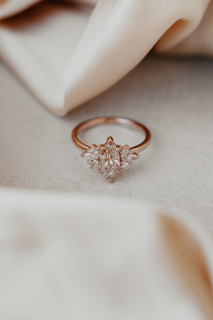 Solid Gold 1.01 ct Marquise Lab-Grown Champagne Diamond Ring
