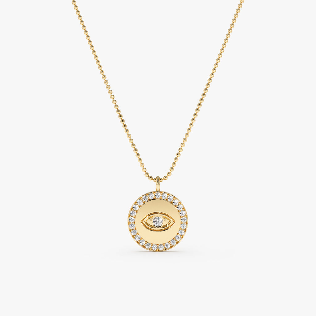 Solid Gold Diamond Eye Medallion with Ball Chain (8AA70A)