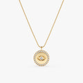 Solid Gold Diamond Eye Medallion with Ball Chain (8AA70A)