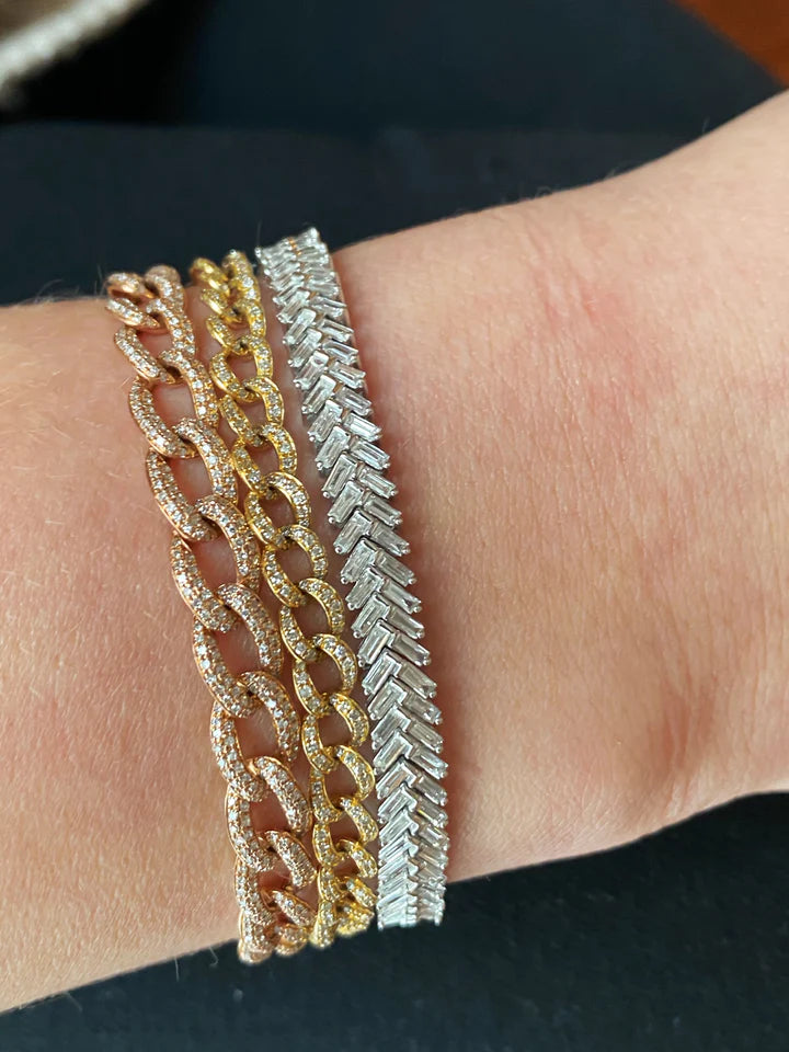 Solid Gold Baguette Diamond Chevron Bracelet
