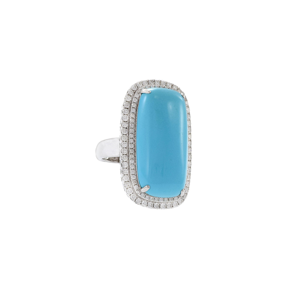 Solid Gold Oblong Turquoise and Diamond Ring