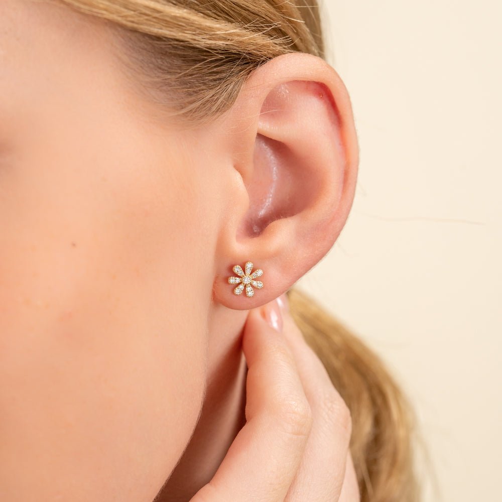 Solid Gold Diamond Daisy Studs