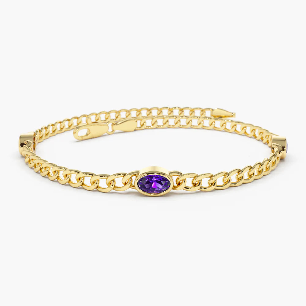 Solid Gold Cuban Link Bracelet | Bezel Setting London Blue Topaz