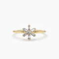 Solid Gold Baguette Diamond Flower Ring