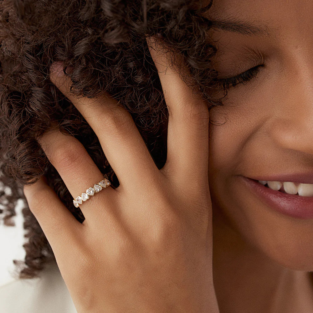 Solid Gold Heart Shape Up Down Bezel Setting Diamond Ring
