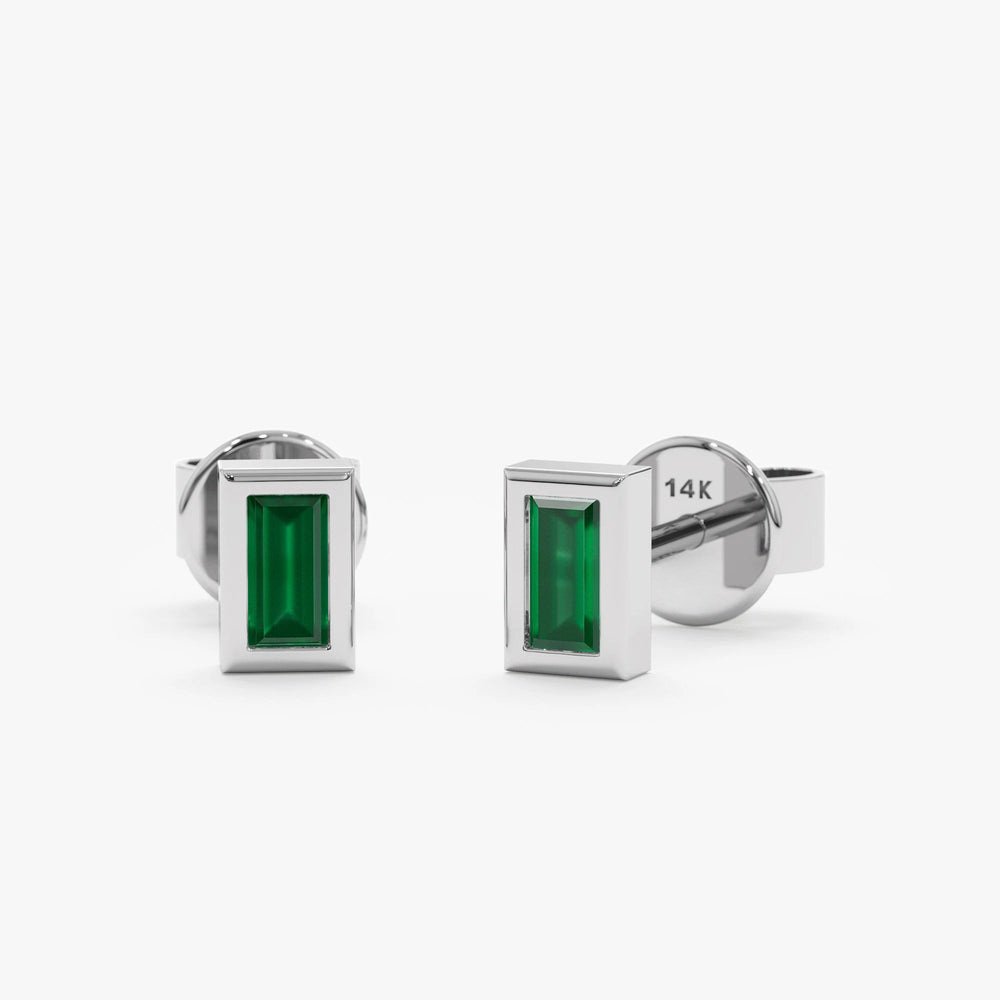 Solid Gold Emerald Baguette Studs