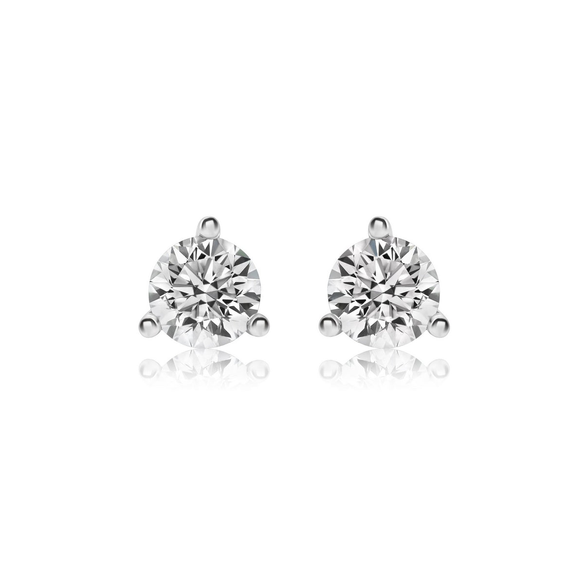 Solid Gold Lab-Created Diamond 3-Prong Martini Stud Earrings (C2A27E)
