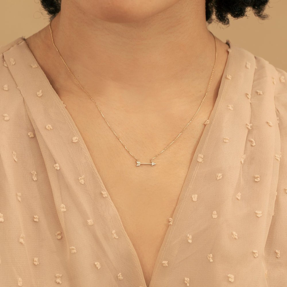 Solid Gold Diamond Arrow Necklace