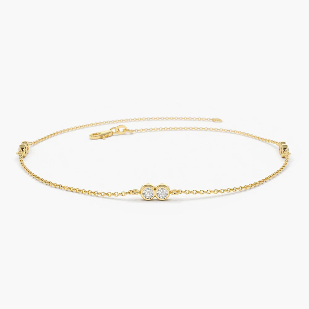Solid Gold Double Lab-Grown Diamond Station Bracelet
