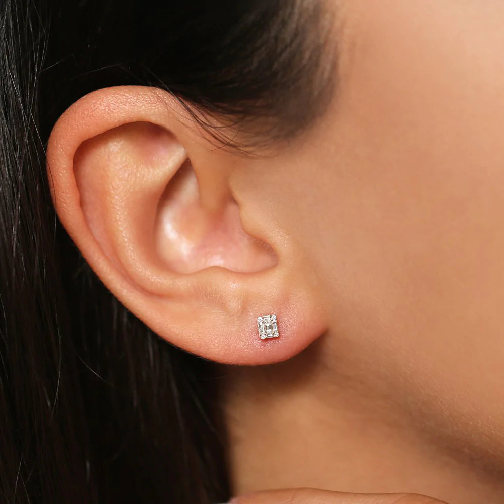Solid Gold Mini Illusion Setting Baguette Studs