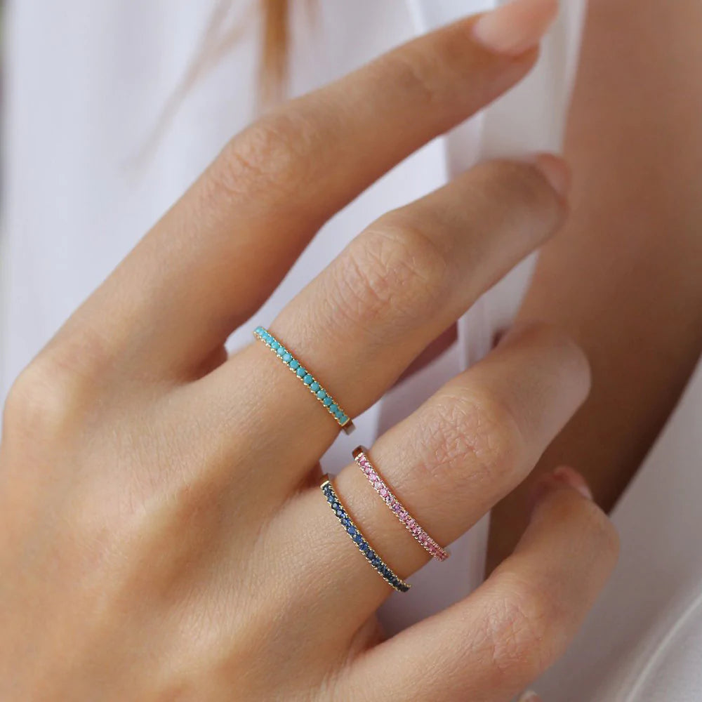 Solid Gold Half Eternity Pink Sapphire Ring