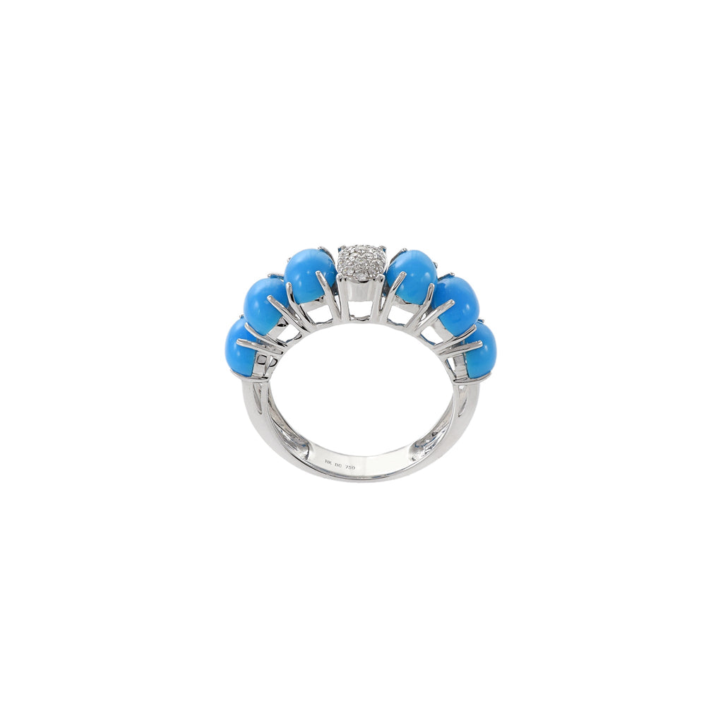 Solid Gold Oval Turquoise And Diamond Ring