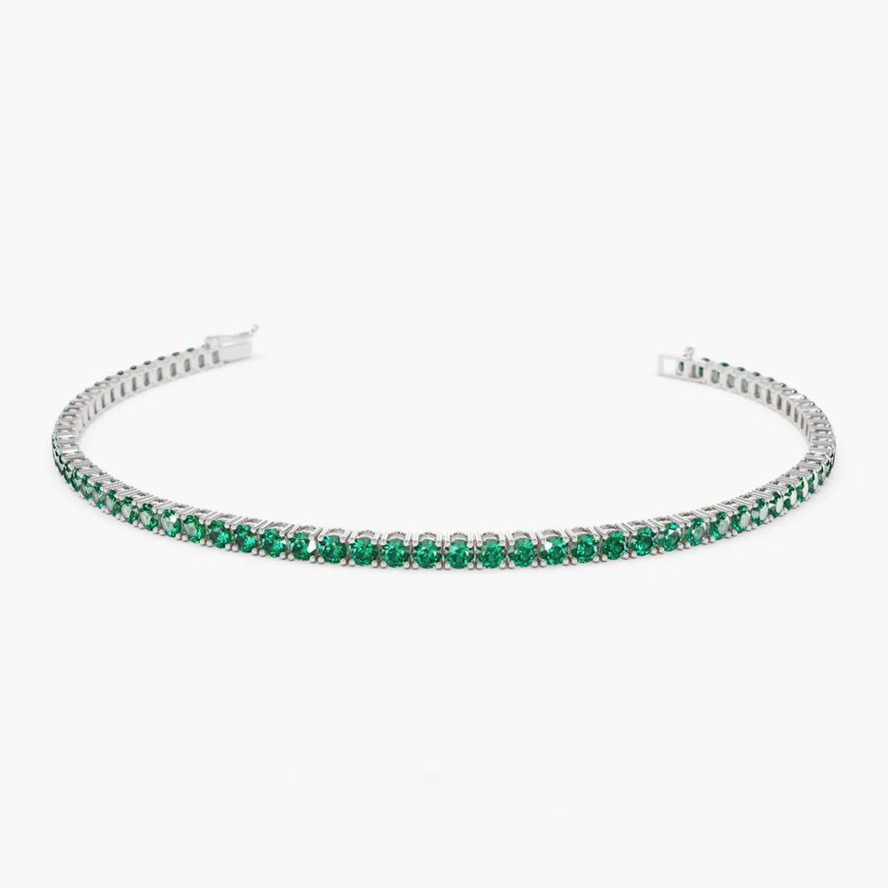 Solid Gold Prong Setting Emerald Tennis Emerald Bracelet for Women