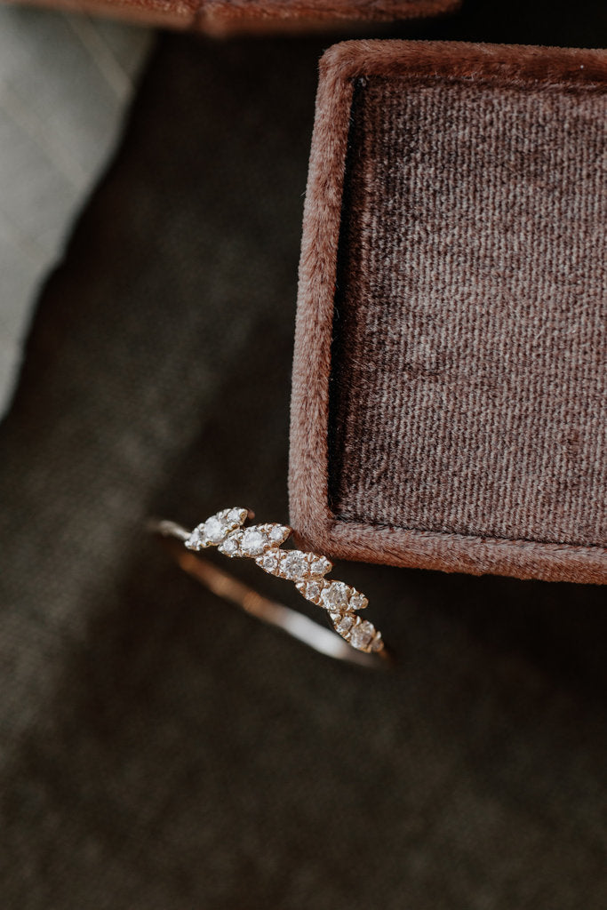 Solid Gold Marquise Shape Pave Diamond Curved Band