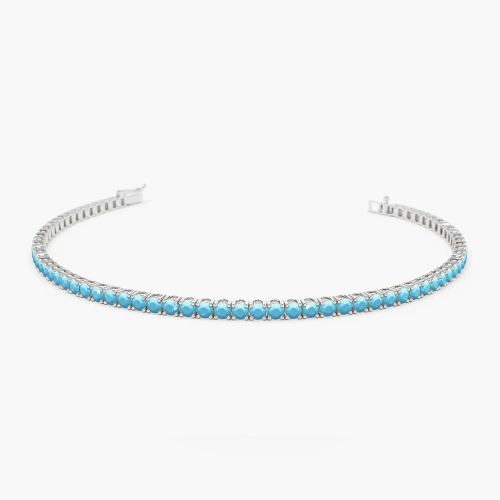 Solid Gold Prong Setting Turquoise Tennis Bracelet