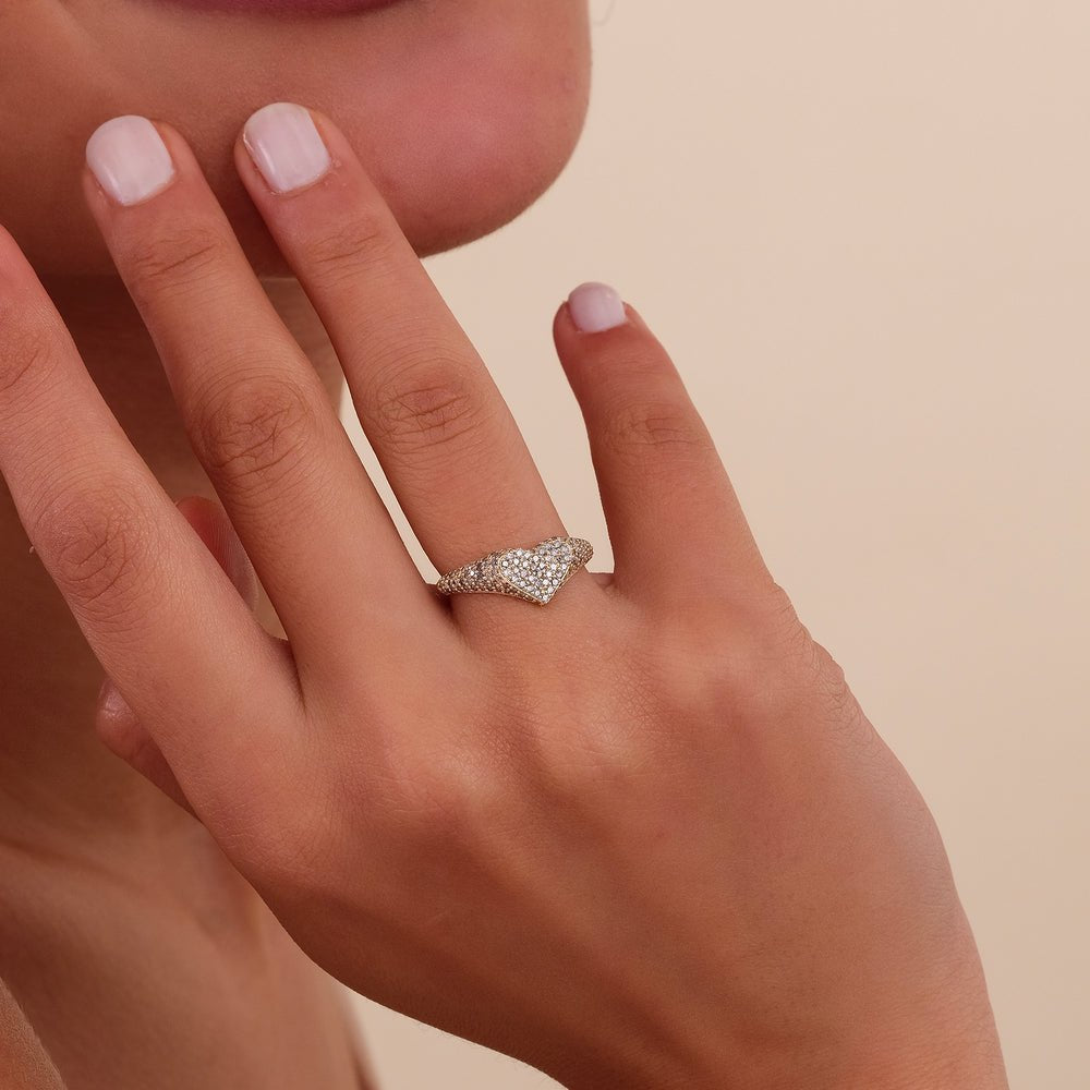 Solid Gold Natural Diamonds Heart Signet Ring