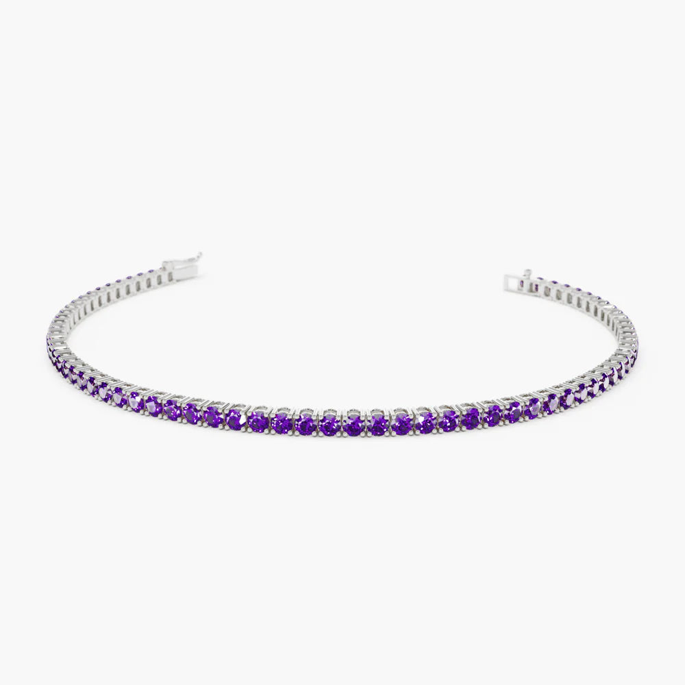 Solid Gold Prong Setting Amethyst Tennis Bracelet