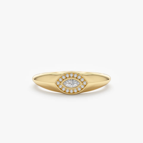 Solid Gold Diamond Evil Eye Signet Ring (8D451E)