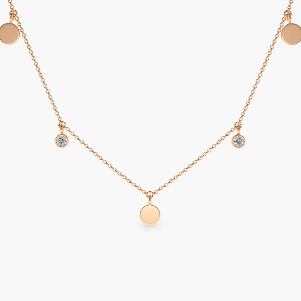 Solid Gold Dangling Diamond Disc Necklace (A796CE)