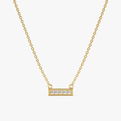 Solid Gold Minimalistic Design Natural Diamond Bar Necklace (F9BDDA)