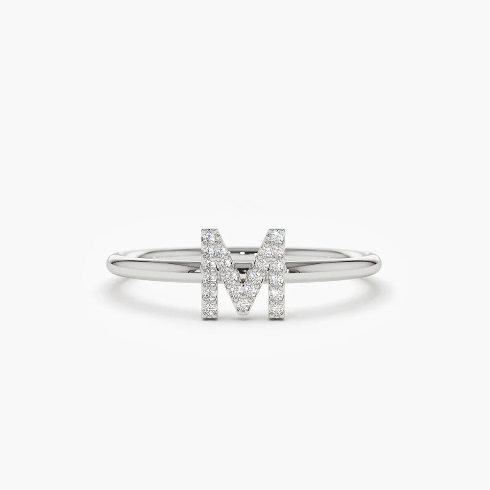 Solid Gold Diamond Initial Ring