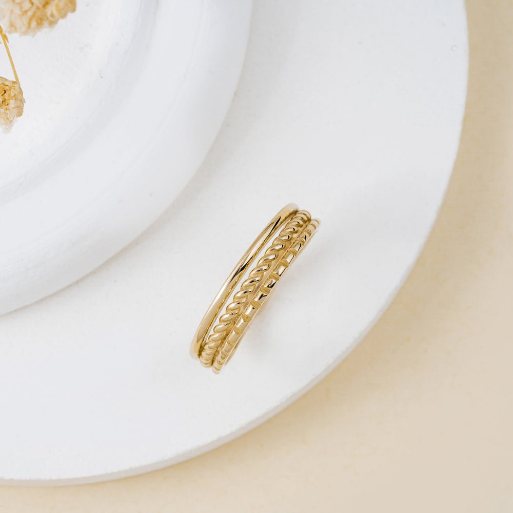 Solid Gold 3 Design Ring Stack