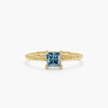 Solid Gold Square Blue Topaz Ring (1508D0)