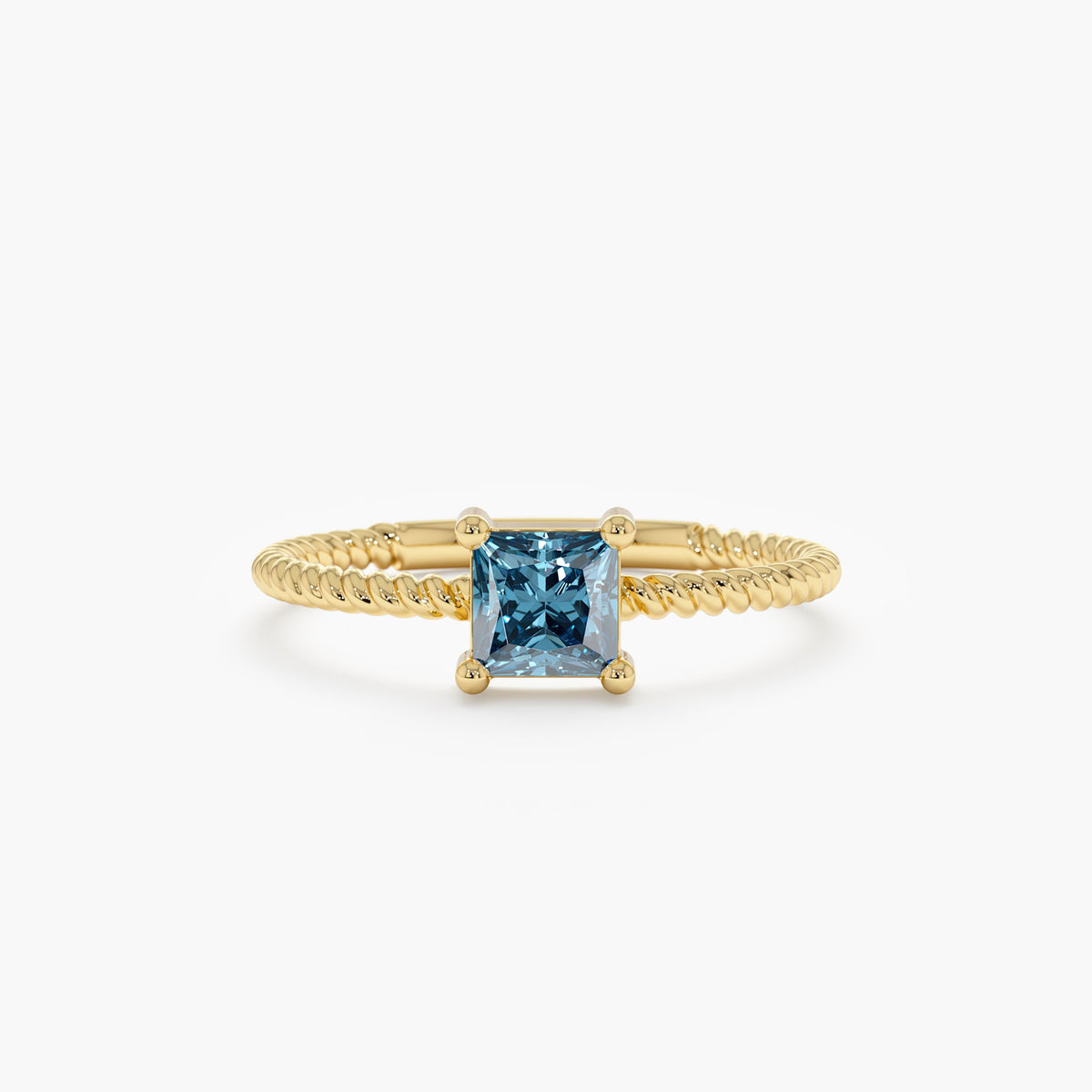 Solid Gold Square Blue Topaz Ring (1508D0)