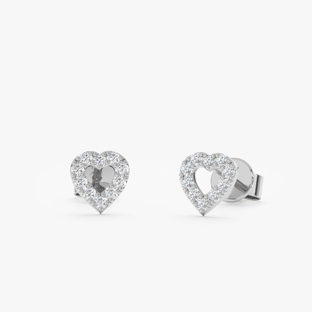 Solid Gold Heart Outline Diamond Studs