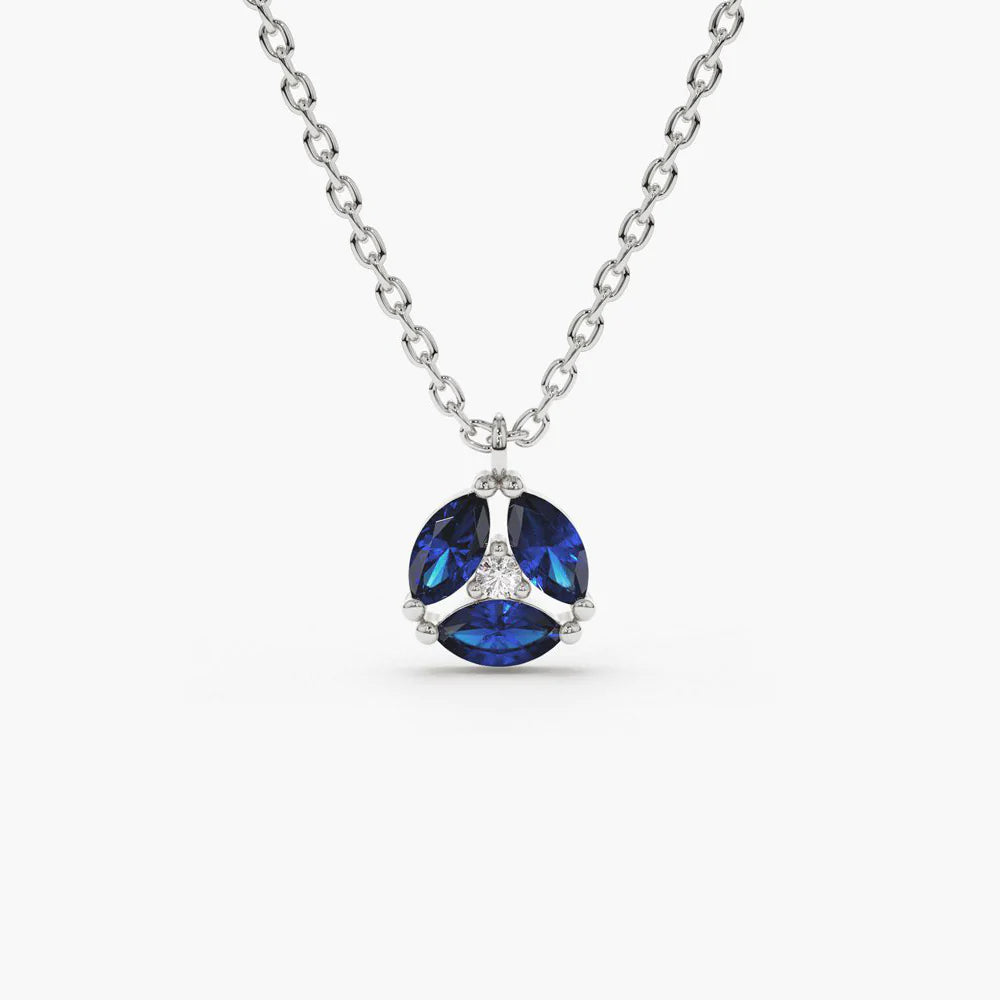 Solid Gold Marquise Sapphire Cluster Necklace
