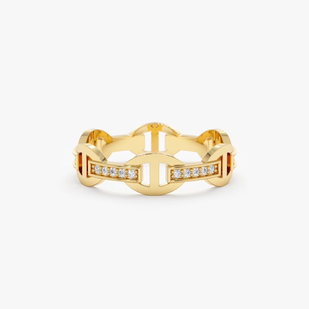 Solid Gold Diamond Chain Link Ring (FDC0C1)