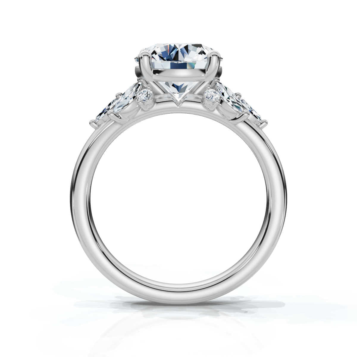 Solid Gold 2 CT Marquise & Round Shape Lab Grown Diamond Ring